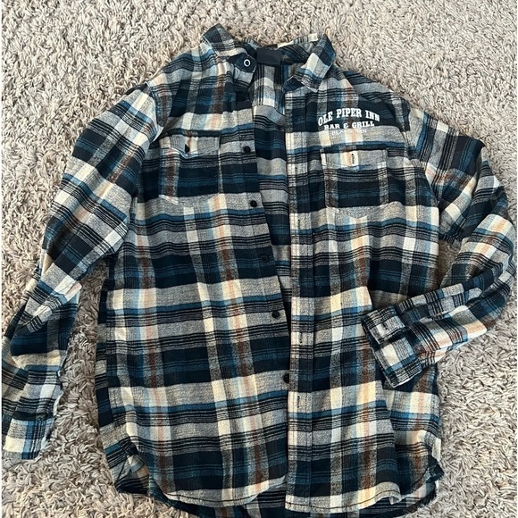 𝅺BURNSIDE reconstructed flannel womens L - Picture 1 of 7